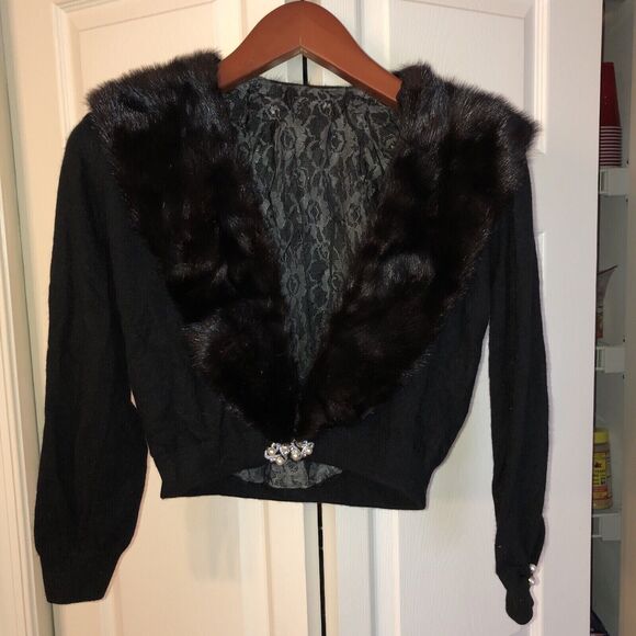 Vintage‎ Short XS Black Mink & Cashmere & Pearl Jacket - Picture 1 of 5